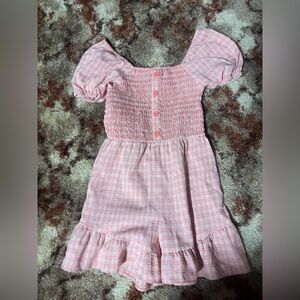 art class Pink Plaid Smocked Romper with Puff Sleeves